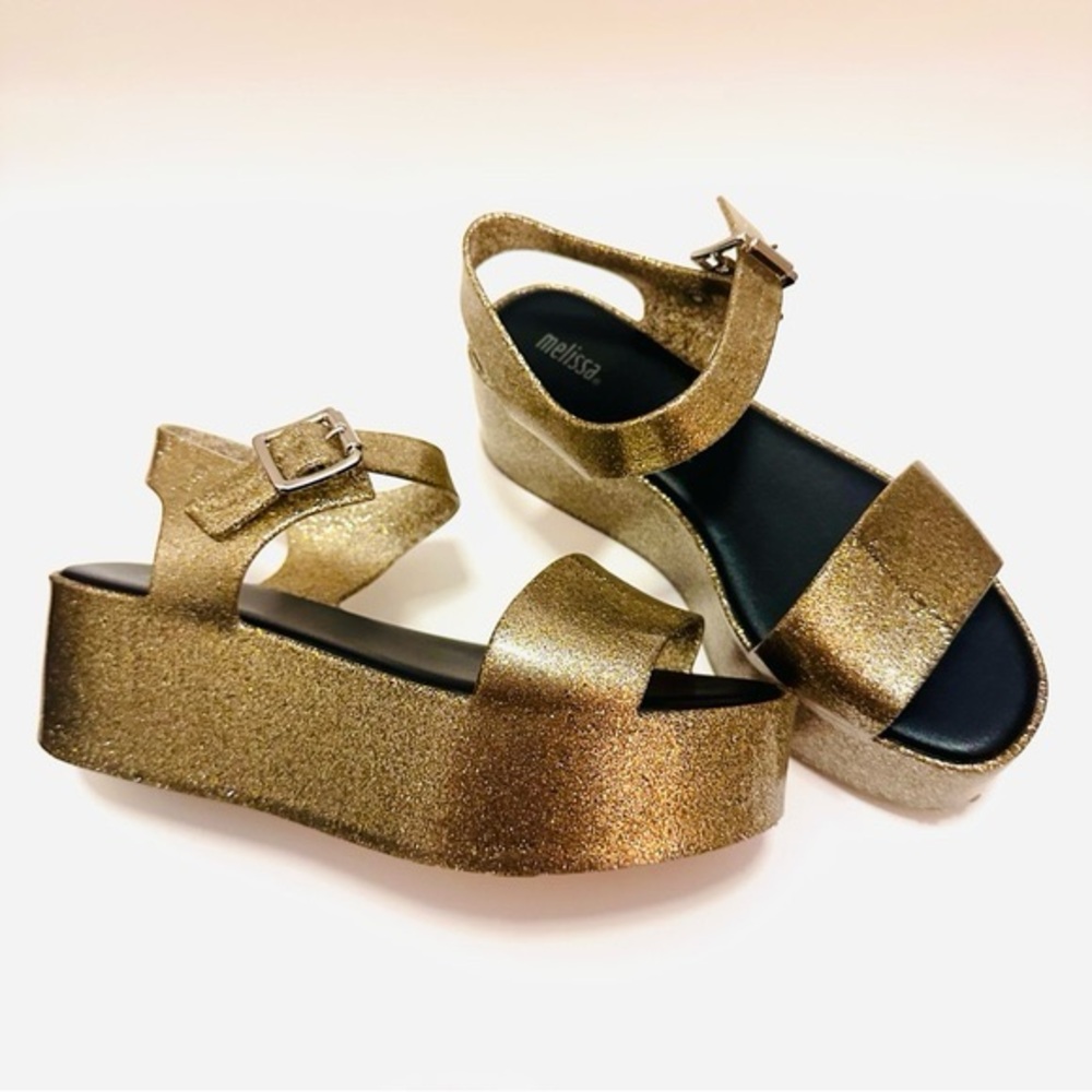 Melissa jelly gold glitter Mar platform sandals 9